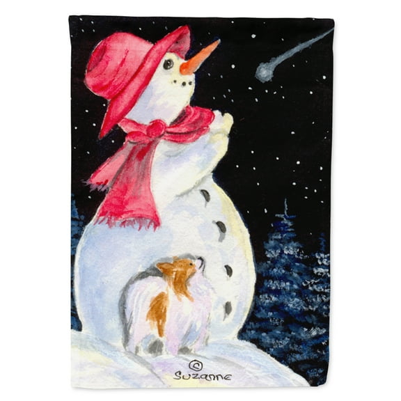 Caroline's Treasures SS8793-FLAG-PARENT Snowman with Papillon Flag, , multicolor