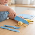 thumbnail image 4 of Cthrlog Children's Plastic Cutting Knife Set Safe Fruit Slicing Tools for Kids Kitchen Learning Teaching Kit with Board Plates Fork Blue 2 Knives 2 Plates 1 Fork 1 Board, 4 of 6