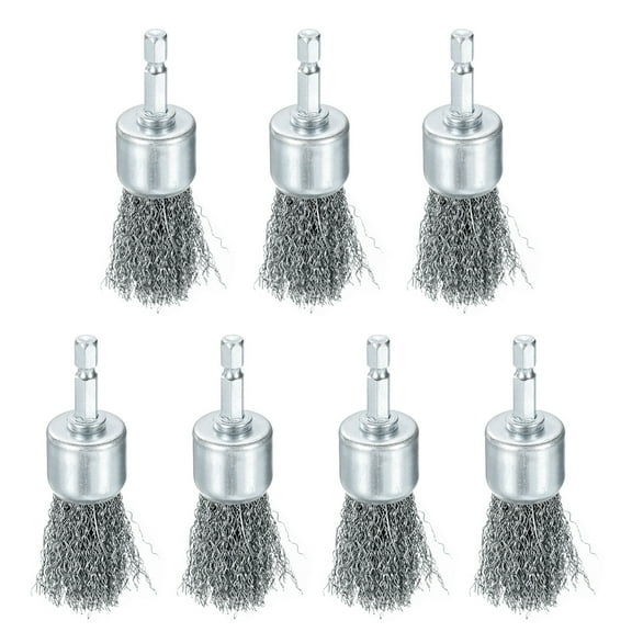 Uxcell 7pcs Wire Brush for Drill 1" Dia. Abrasive Wire Wheel 1/4" Hex Shank Carbon Steel Cup Brush Drill Attachment