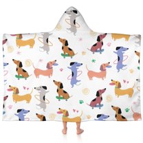 Dachshund Sport Hooded Bath Towel，60"x35" for Ages 3 To 12 Kids, Quick Dry Lightweight Soft Microfiber Hood Beach Towel Cover Up for Kids