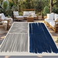 thumbnail image 2 of Navy Blue Striped Outdoor Rug for Patio/Deck/Porch, Non-Slip Large Area Rug 3 x 5 Ft, Farmhouse Stripes Modern Abstract Art Indoor Outdoor Rugs Washable Area Rugs, Camping Rug Carpet Runner, 2 of 8