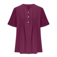 thumbnail image 6 of Taqqpue Womens Cotton Linen Shirts Solid Color Short Sleeve Button V-Neck Blouse Tops Summer Basic Half Sleeve T Shirts Loose Fit Casual Plus Size Tees with Pockets, 6 of 8