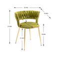 thumbnail image 2 of Elegant Velvet Fabric Dining Chair Set of 2 with Woven Backrest, Upholstered Back Stool with Metal Golden Legs and Anti-slip feet, Vanity Chair for Bedroom Living Room Dining Room, Green, 2 of 9
