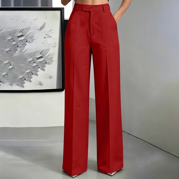 Aimik Women's High Waist Wide Leg Pants Straight Leg Pleated Trousers with Pockets Office and Daily Wear Long Pant