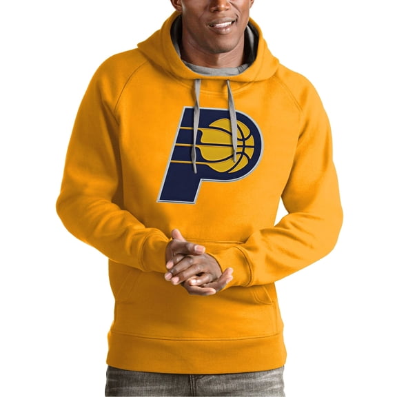 Men's Antigua Gold Indiana Pacers Team Logo Victory Pullover Hoodie