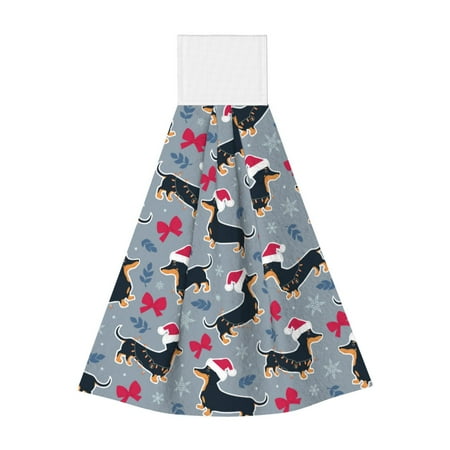 

Zufioo Christmas Hat Dachshund Print Coral Fleece Velcro Hand Towel Hangable Absorbent Hand Towel Suitable for Kitchen Bathroom Household Items