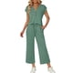 thumbnail image 2 of Top y falda Conjunto de las mujeres de la moda de color sólido suelto de manga corta con cuello en V con pantalones cortados de pierna ancha Set de bolsillo Pantalones y Top Set para las mujeres, 2 of 6