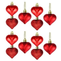 Lilixerw 12 PCS Heart Ornaments for Valentine‘s Day,Glossy Matte & Glitter Festive Pendant,Christmas Tree Decor,Couple Gifts,2.36Inch,Red