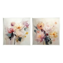 Stupell Industries Soft Blooms on Beige Botanical & Floral Painting Unframed Art Print Wall Art, 12 x 12, Set of 2