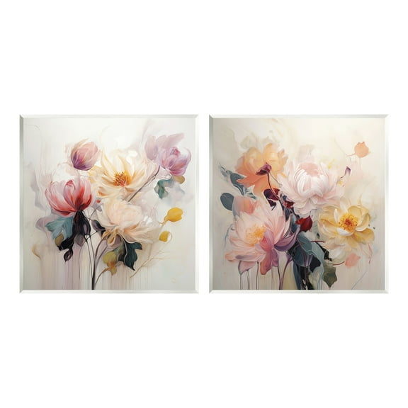 Stupell Industries Soft Blooms on Beige Botanical & Floral Painting Unframed Art Print Wall Art, 12 x 12, Set of 2