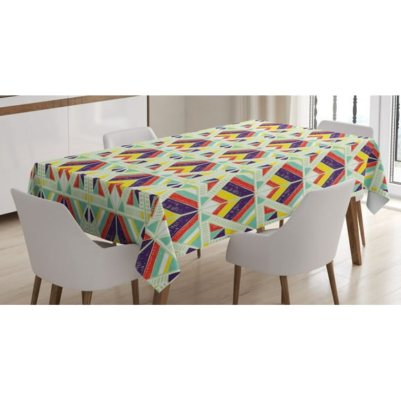 Ethnic Tablecloth, African Pattern with Geometric Colorful Stripes and Triangles Hand Drawn Design, Rectangular Table Cover for Dining Room Kitchen, 60" X 84",Multicolor, by Ambesonne