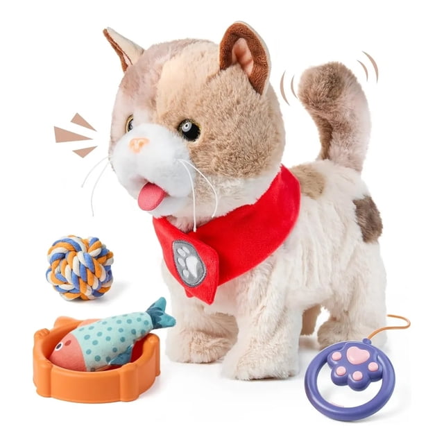 Gato Robot De Peluche Juguete Maulla Movimiento Realista Gato Marrón Claro.
