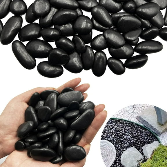 INTIGE Natural Polished Black River Stone, 1-3 CM Decorative Black Pebbles for Indoor Plants