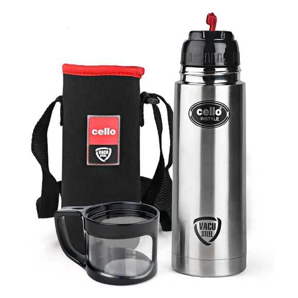 Instyle Bouteille d'Eau en Thermosteel - 500 ml, Argent / Flasque Chaude et Froide 24 Heures pour Thé Café - Double Paroi, Antirouille et Étanche / Idéale pour Bureau, Gym, Maison, Cuisine, Randonnée, Randonnée, Bouteille de Voyage