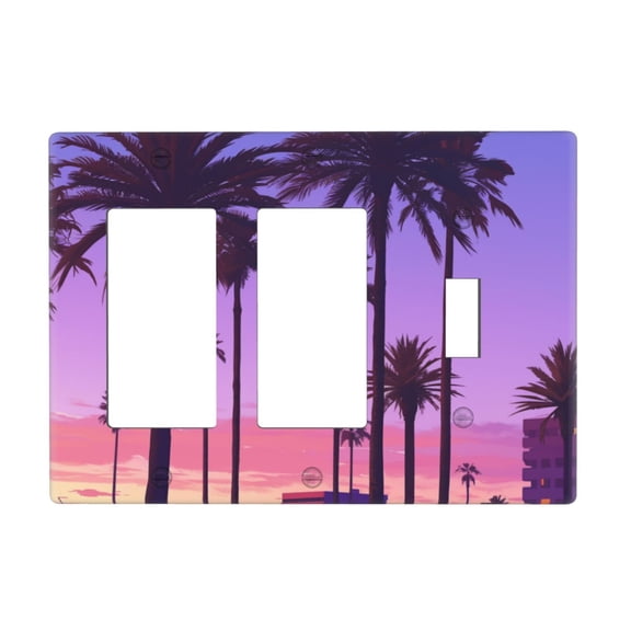 City Sunset Switch Cover Decorative Wall Plate 3-Gang 2-Decor 1-Toggle Standard Size