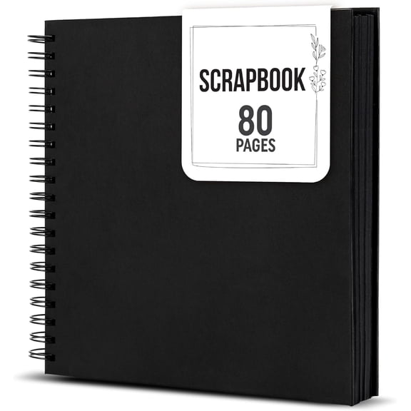 Open Box Zenacolor Scrapbook Photo Album, 10x10 inch, 80 pages thick kraft paper, Memory Book for Wedding, Anniversary, Family - Black