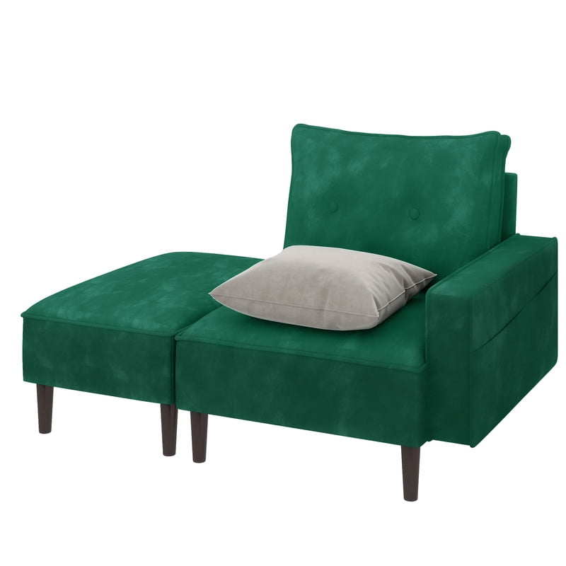 Uforic Small Modern Loveseat Couch Sofa , Modular Sectional Convertible Sofa with Ottoman, Velvet Fabric Flexible Combination Corner Couch for Living Room, Apartment, Green