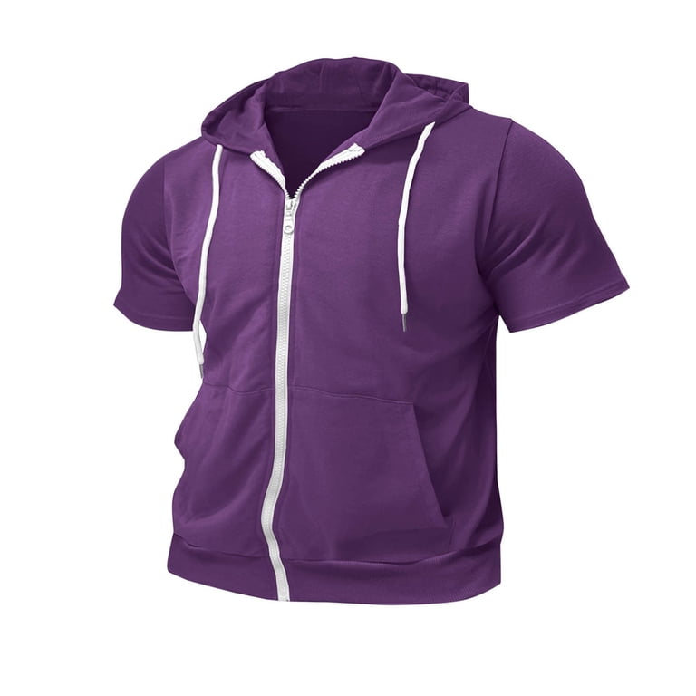 Xcmzpl Short Sleeve Hoodies for Men Lightweight Soft Zip Up Hoodie