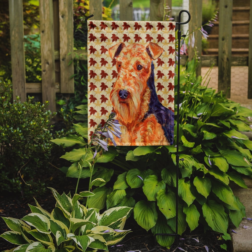Airedale Fall Leaves Portrait Garden Flag