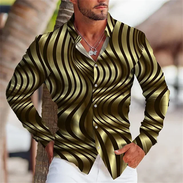 Nueva camisa polo con estampado de flores de moda social de lujo para hombre, camisa de manga larga de diseñador de vestuario de un solo pecho para hombre