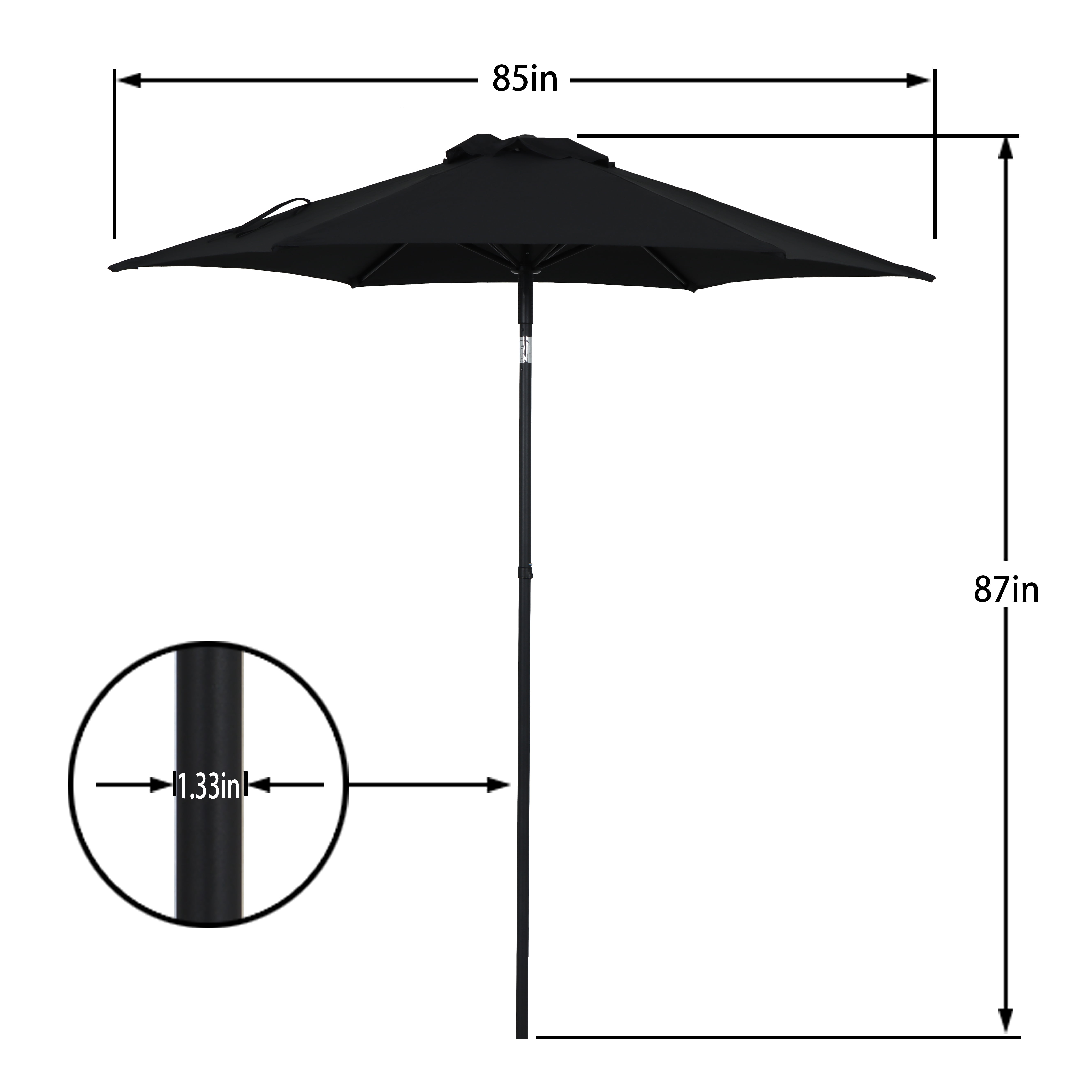 Mainstays Outdoor 7.5' Black Round Market Patio Umbrella, Push-up, 3-Angle Tilt