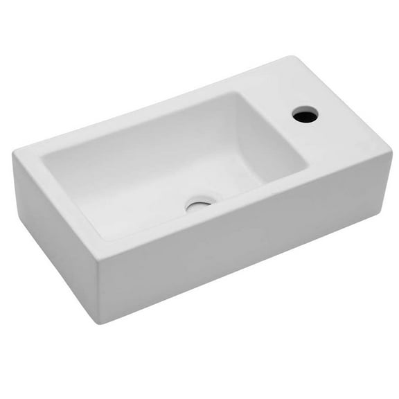 18"×10"×4.25" White Ceramic Rectangle Wall-Mount Bathroom Sink with Single Faucet Hole