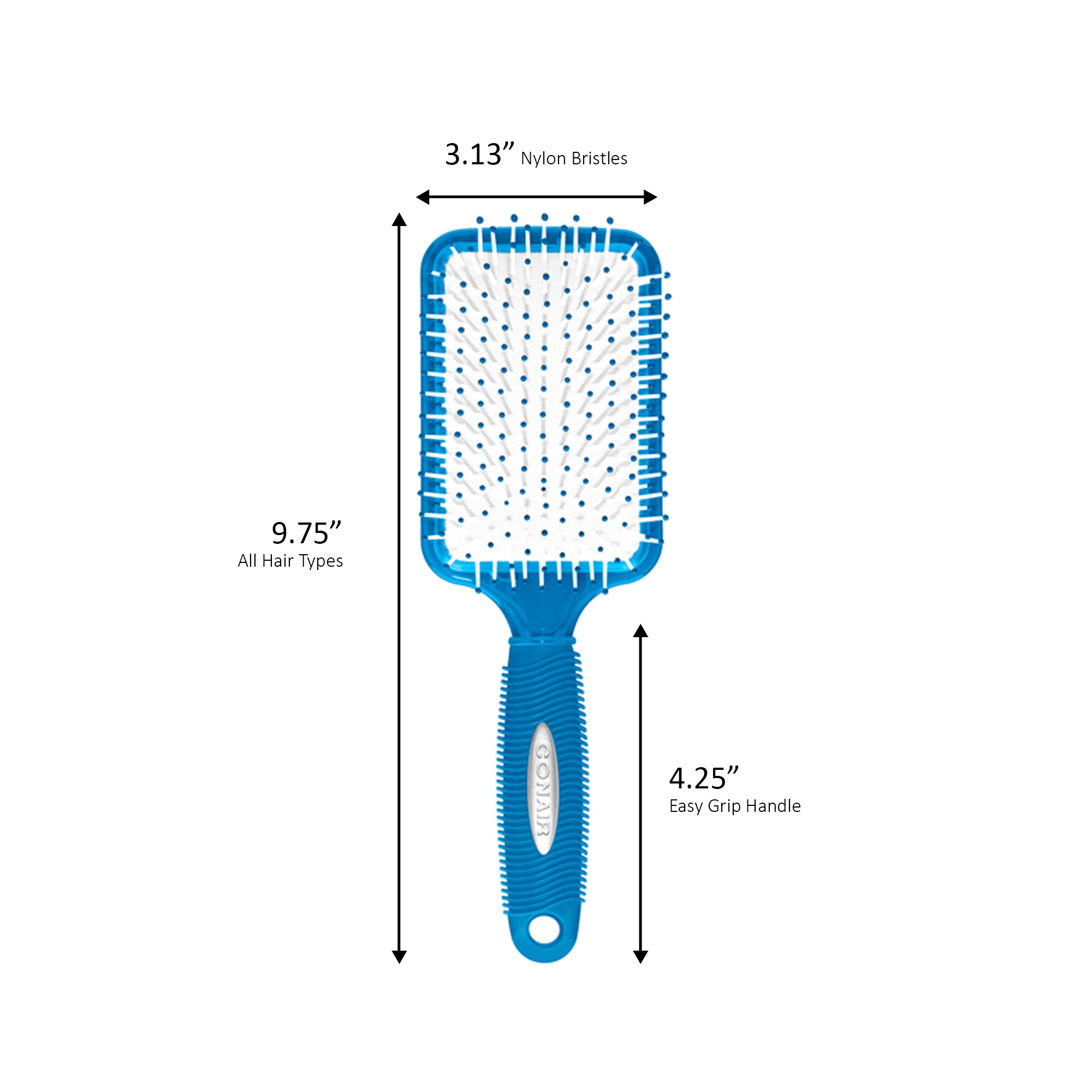 Conair in Color Nylon Bristle Paddle Hairbrush, Colors Vary - image 3 of 9