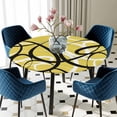 thumbnail image 5 of Elastic Fitted Round Tablecloth, Yellow Geometric Waterproof Stretch Table Cover for 36"-44" Tables, Farmhouse Abstract Black White Striped Washable Outdoor Tablecloths for Patio, Picnic, Camping, 5 of 9