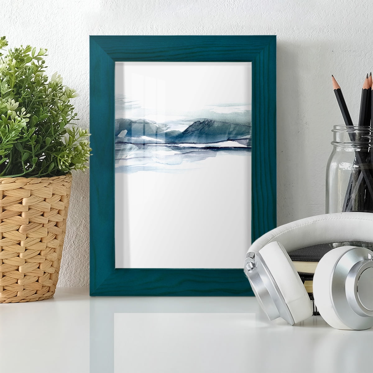 Stark Horizon I - Framed Print w/glass - Ocean Blue
