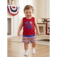 thumbnail image 3 of BemeyourBBs Toddler Baby Boys 4th of July Outfit Patriot Independent Day Summer Clothes All American Dude Letter Embroidery Sleeveless Tank Tops and Pockets Shorts Set, 3 of 9