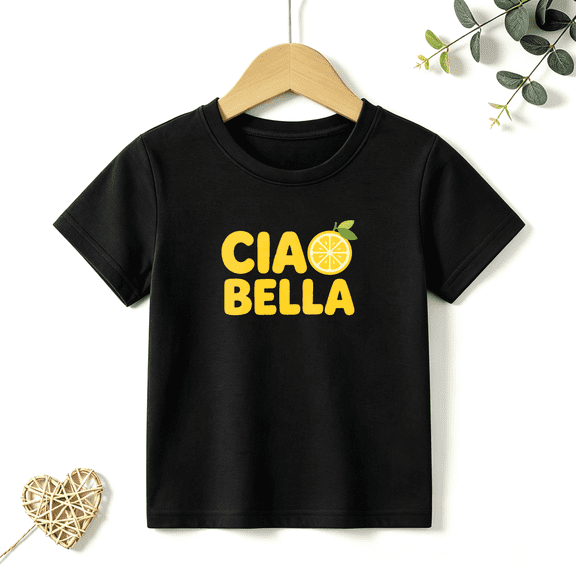 Girls Graphic Tees Ciao Bella Lemon Kids T Shirt Cute Summer Beach 100% Cotton Short Sleeve Soft Tops 4-13Y