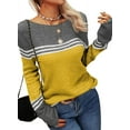 thumbnail image 3 of Women Autumn Winter Colorblock Pullover Sweaters Round Neck Striped Slim Fitting Knitwear Tops, 3 of 9