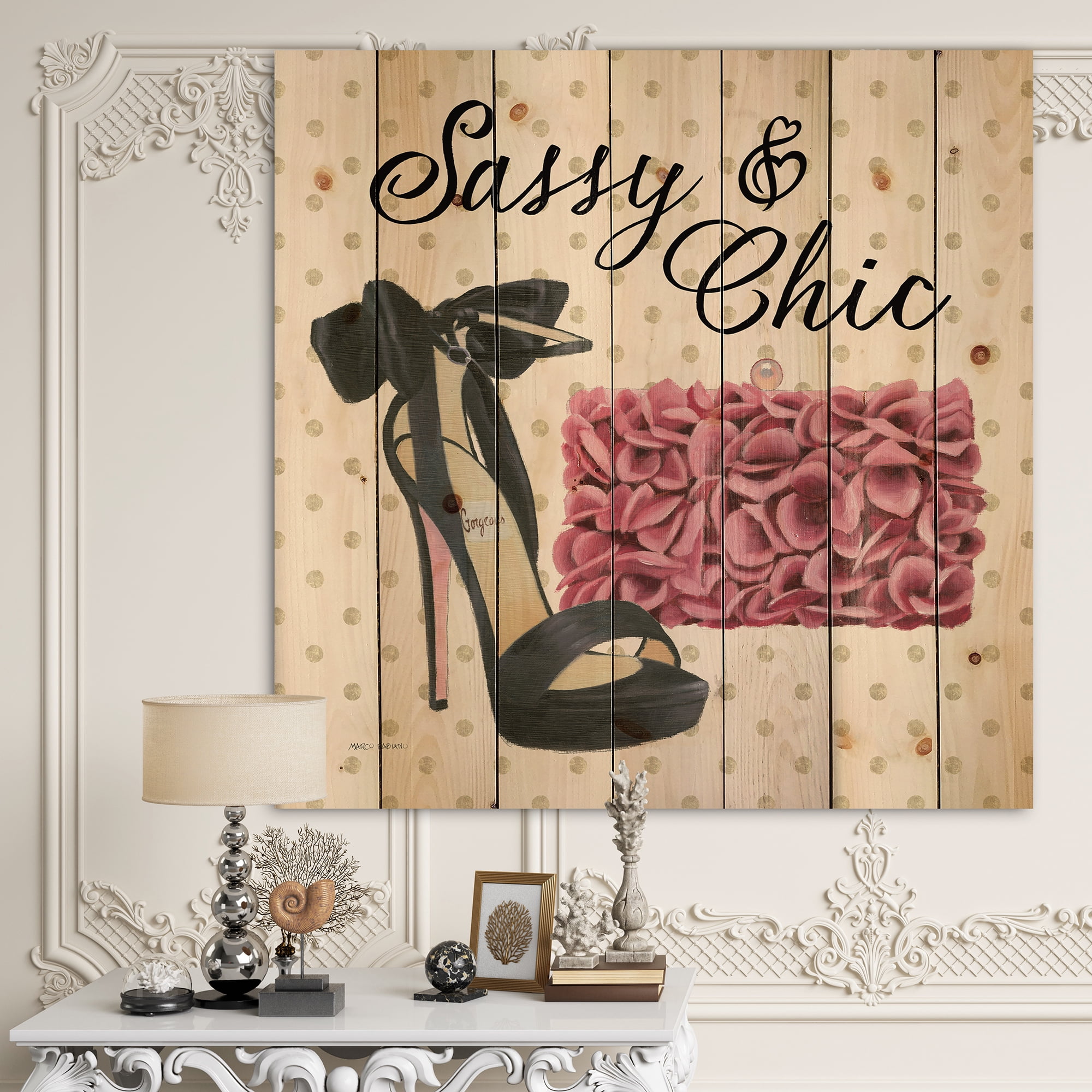 Designart 'Glam and Fashion High Heels II' Posh & Luxe Print on Natural Pine Wood