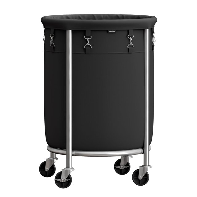 Cesta de ropa SONGMICS 110L con ruedas, negra y plateada
