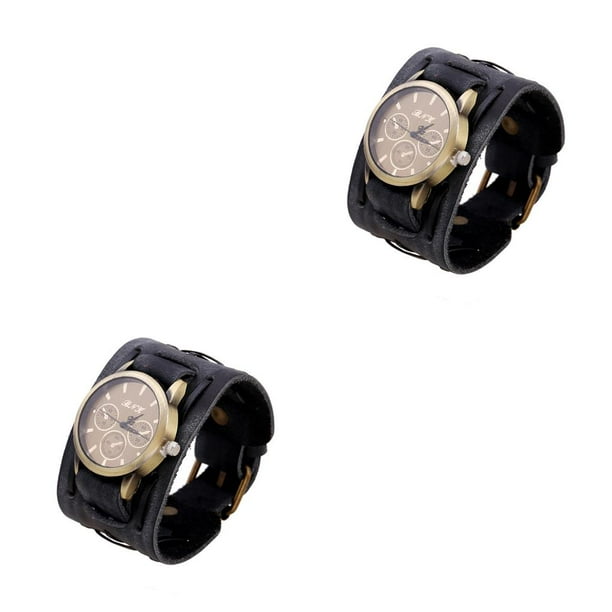 Minnieouse Reloj de para hombre, correa de cuero, reloj de de cuarzo, relojes de para novio, accesorios de visualización de tiempo Negro 2piezas Minnieouse CBP099845