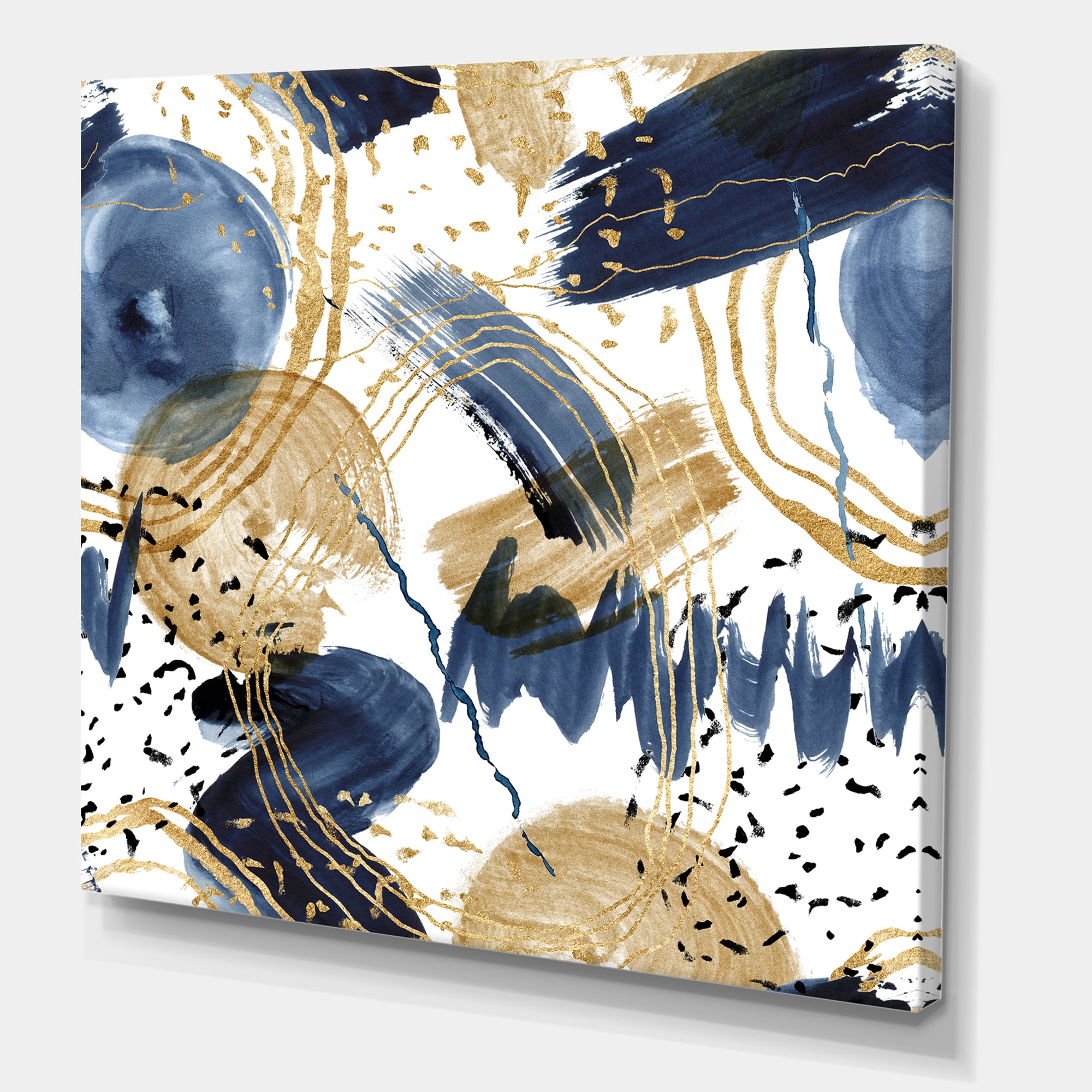 Designart ' Dark Blue & Golden Textures With Abstract Pattern ' Modern Canvas Wall Art Print