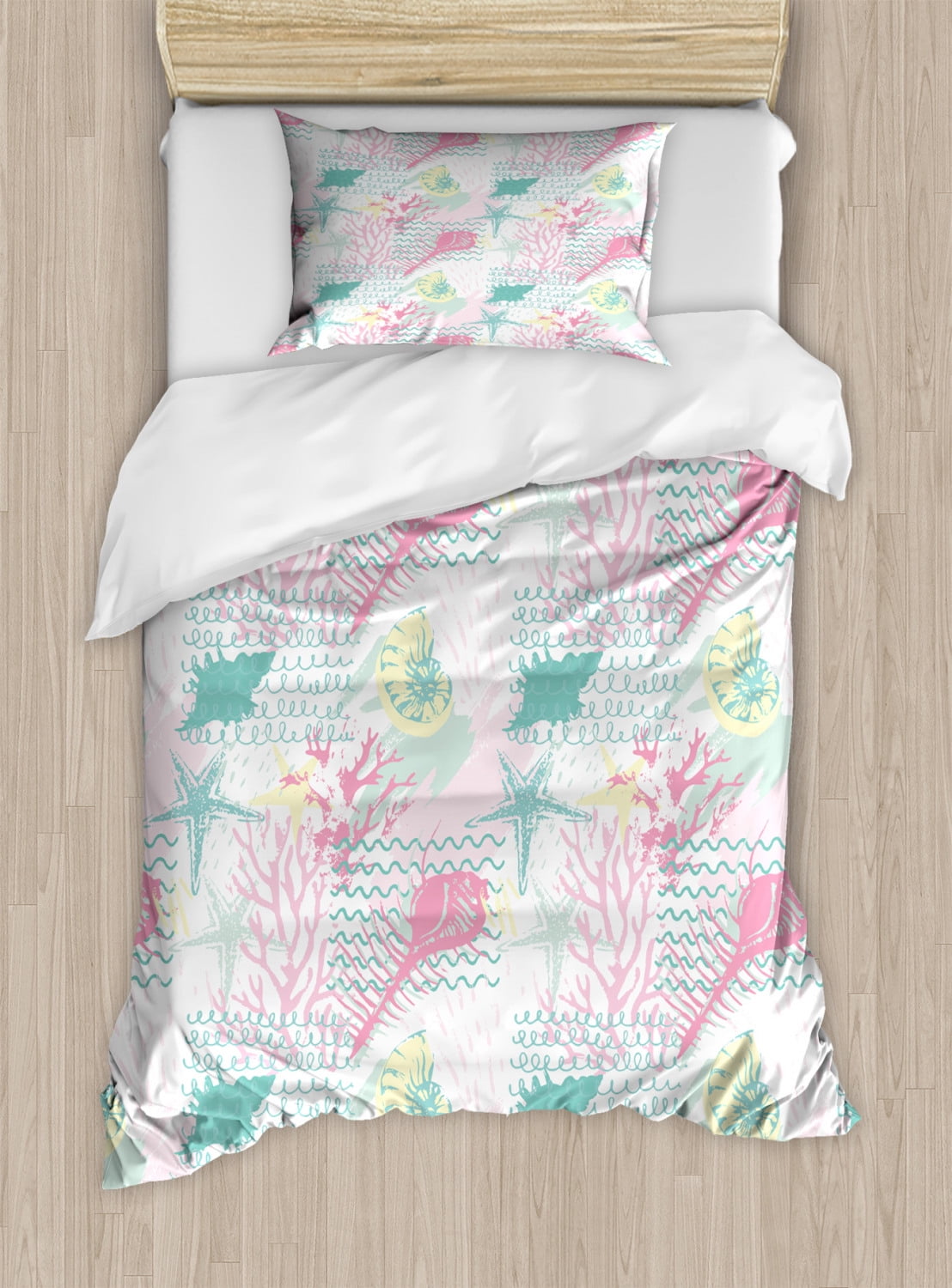 Under the Sea Duvet Cover Set, Randomly Scribbled Sea Plantation Corals