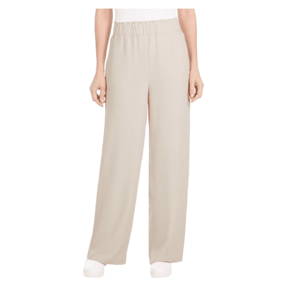 Hilary Radley Women's Wide Leg Crinkle Pants with Elasticwaistband, Oatmeal, XS