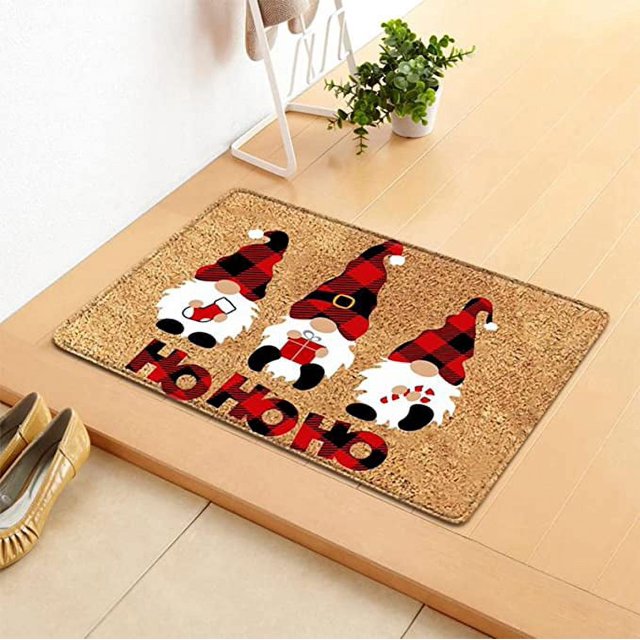 40*60cm Christmas Blanket Christmas Festival Decoration Front Door Carpet Xmas Holiday Decorative Christmas Tree and Snowflake Pattern Welcome Mat Outdoor Rug Front Door Mat Layering 1-J