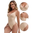 thumbnail image 3 of DARING DIVA Women's Shapewear Push Up V Neck Padded Tops Tummy Control Hi-Cut Bodysuits L Beige, 3 of 6