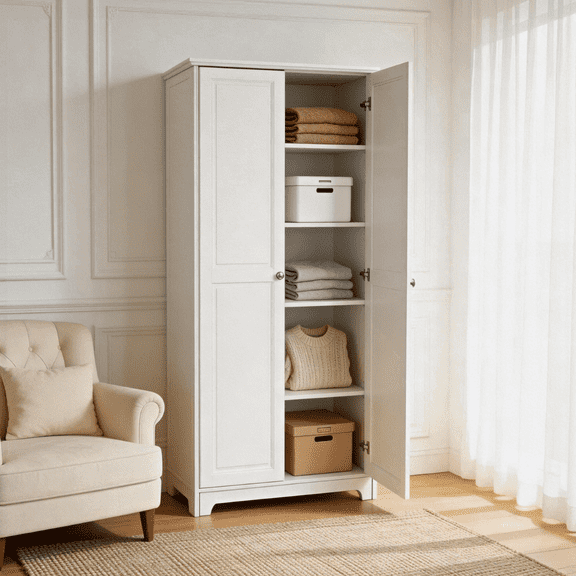Ktaxon 2-Door Armoire with 5 shelves, Kitchen Pantry Storage Cabinet Wardrobe, 72" White