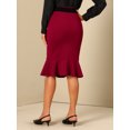thumbnail image 4 of DARING DIVA Women's High Waisted Mermaid Ruffle Hem Pencil Skirts with Belt L Wine Red, 4 of 6