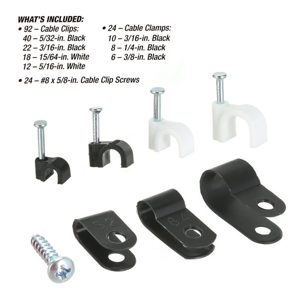 Hyper Tough Polypropylene 140-Piece Cable Clips and Clamp Set