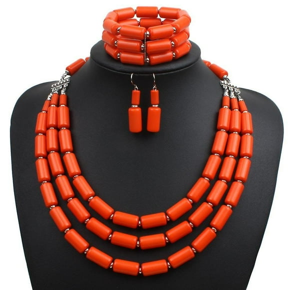 Handmade Multi Layer Beaded Necklace Earrings Bracelet Set Nigerian Wedding Indian Jewelry Set Bib Bead Necklace African Jewelry HRG