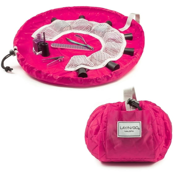 Lay-n-Go NAILSPA (18") Pink Drawstring Cosmetic Makeup Bag Pouch Manicure Pedicure Nailpolish Organizer, Travel, Birthday, Bridesmaid's Gift