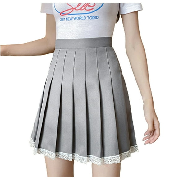 Mrat Skirt Womens Tennis Skirt Ladies Fashion Solid Color Lace Pleated Skirt College Windproof A-line Skirt High Elastic Maxi Skirt
