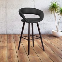 Emma   Oliver 29"H Cappuccino Wood Rounded Open Back Barstool in Black Vinyl