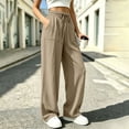 thumbnail image 6 of Zynoxe Wide Leg Pants for Women Trendy Breathable Elastic Waist Drawstring Lounge Trousers with Pockets Casual Straight Vacation Travel Pants Beige S, 6 of 6