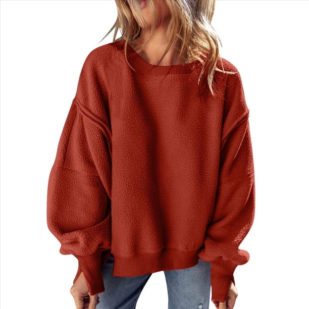 Suéter de Cuello Redondo para Mujer, Holgado, de Lana de Cordero, Informal, Versátil, de Larga, para Otoño e Invierno. Rojo M
