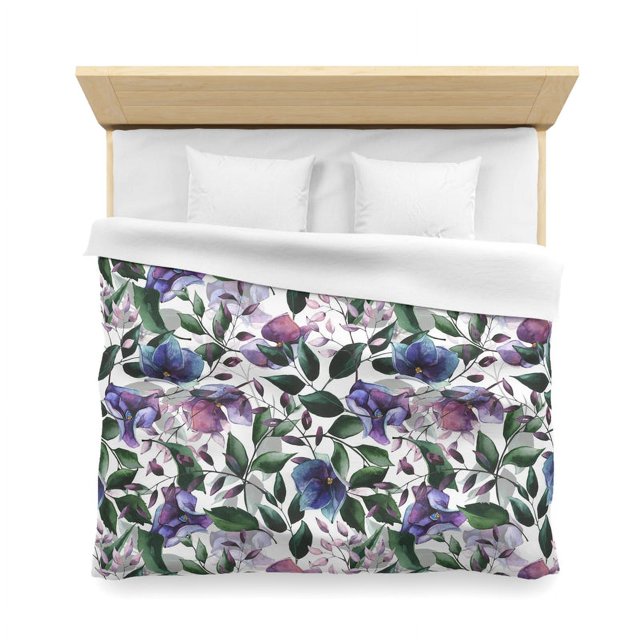 Floral Funda Nórdica | Blanco Púrpura Azul Verde Flores de la Selva